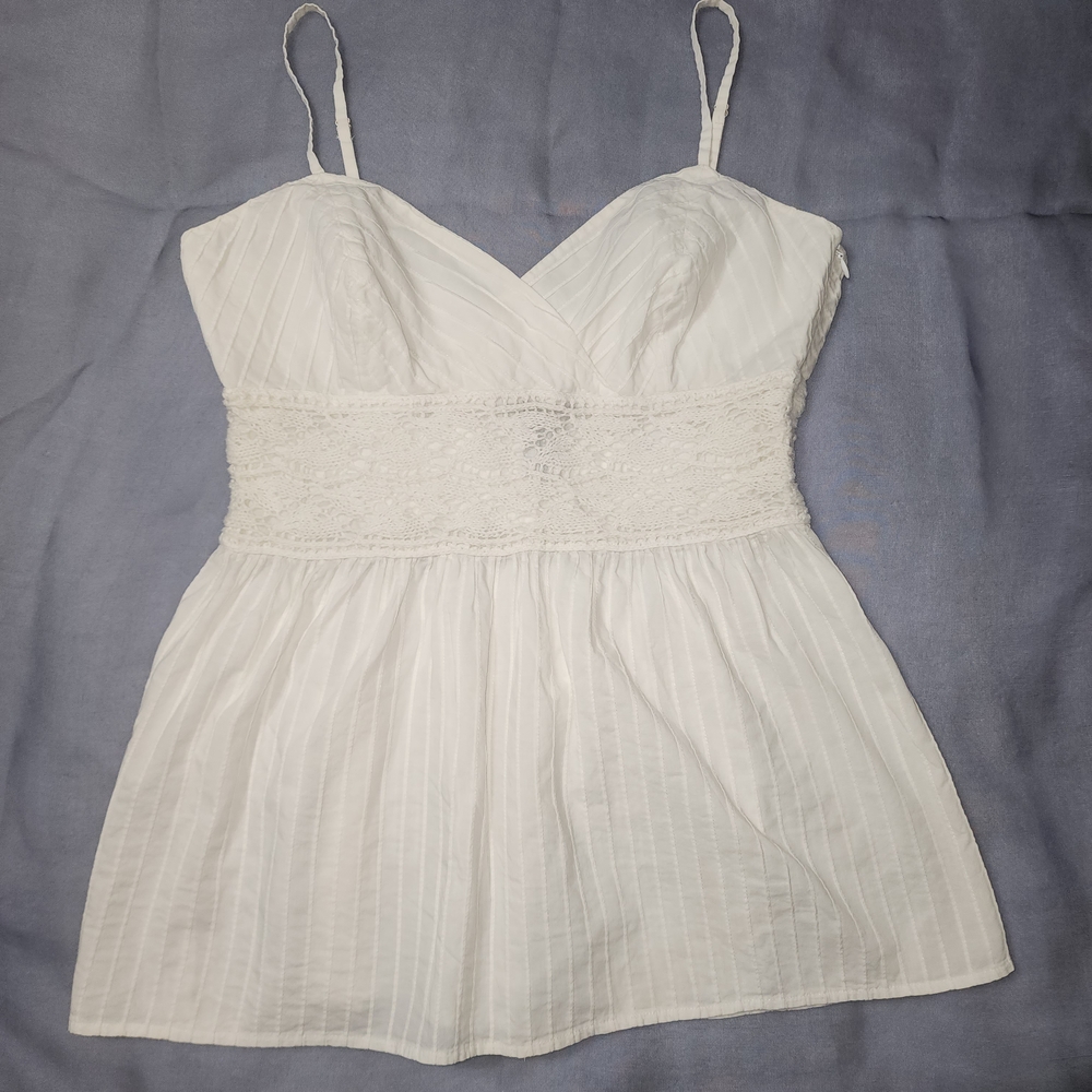 INC International Concepts White Lace Trim Blouse